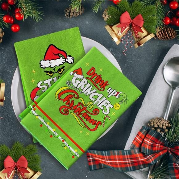 Set‎ of 2 The Grinch Christmas Kitchen Towels, 17.7x27.5, Farmhouse Decor - Picture 5 of 7